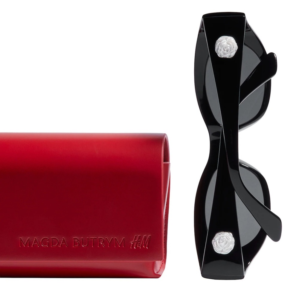 Magda Butrym Black Oval Sunglasses with Rose Motif